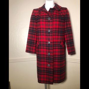 Vintage Pendleton Tartan Plaid Wool Coat Red/Grn